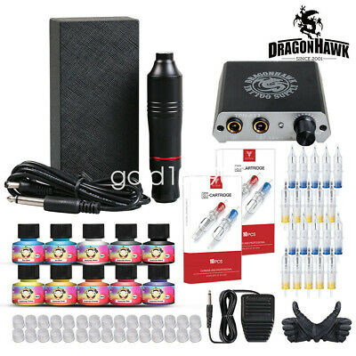 Dragonhawk Tattoo Kit Motor Pen Set Machine Gun Color Inks Power Supply Needles